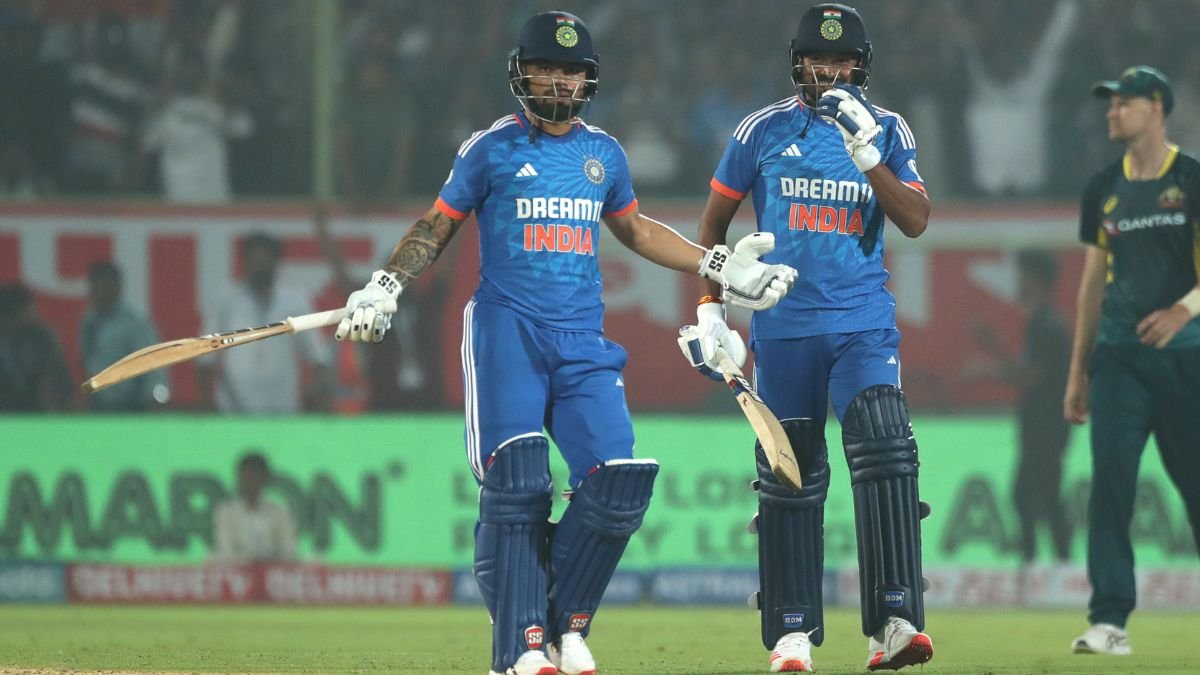 Rinku Singh celebrates after making a huge leap in ICC T20I rankings, securing the 31st position with consistent performances.